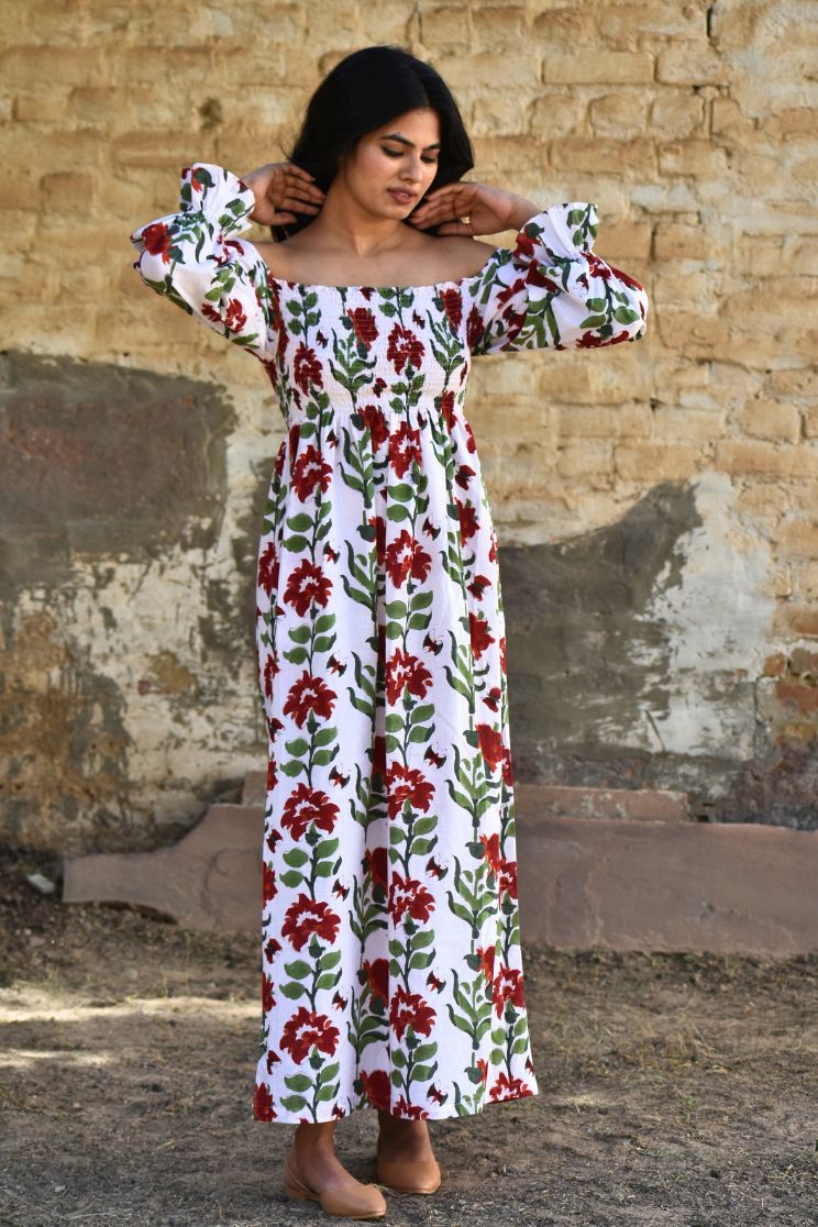 Amaryllis Smocked Off-Shoulder Maxi Dress