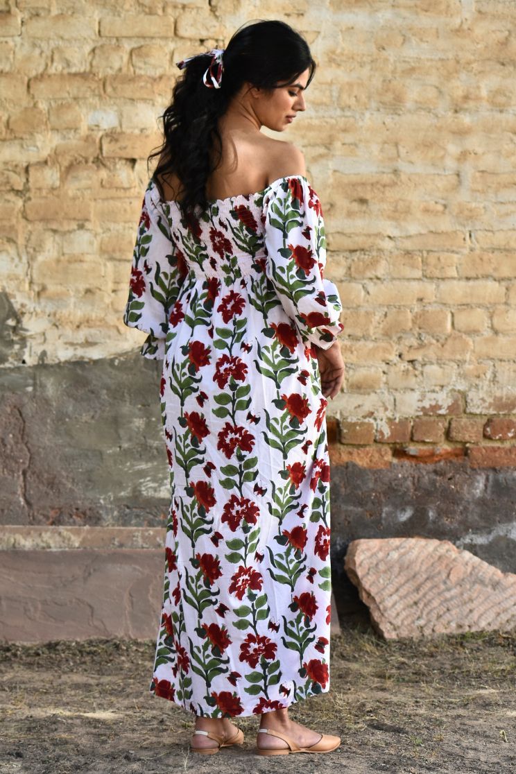 Amaryllis Smocked Off-Shoulder Maxi Dress