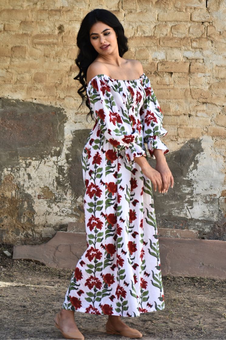 Amaryllis Smocked Off-Shoulder Maxi Dress