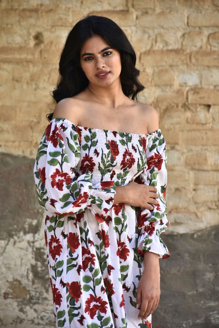 Amaryllis Smocked Off-Shoulder Maxi Dress